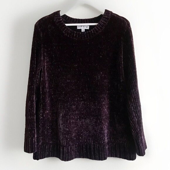 Orvis Chenille Purple‎ Sweater Size Medium Super Soft Women's Cozy Warm Chunky - Picture 3 of 9